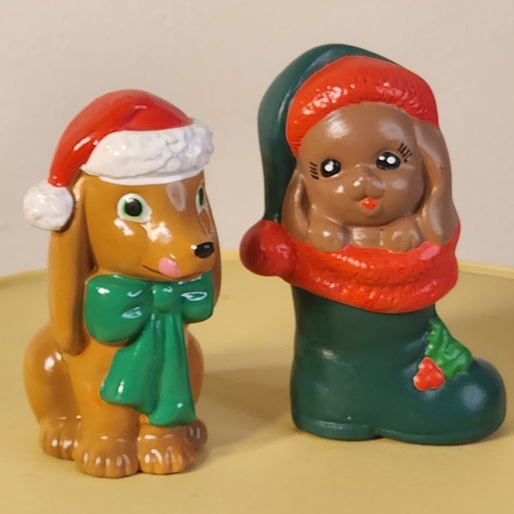 Two Vintage Painted Ceramic Puppy Dog Decorations